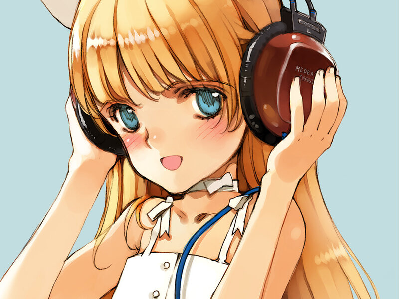 Blonde Anime Girl — Calm, Headphones, Blue Eyes