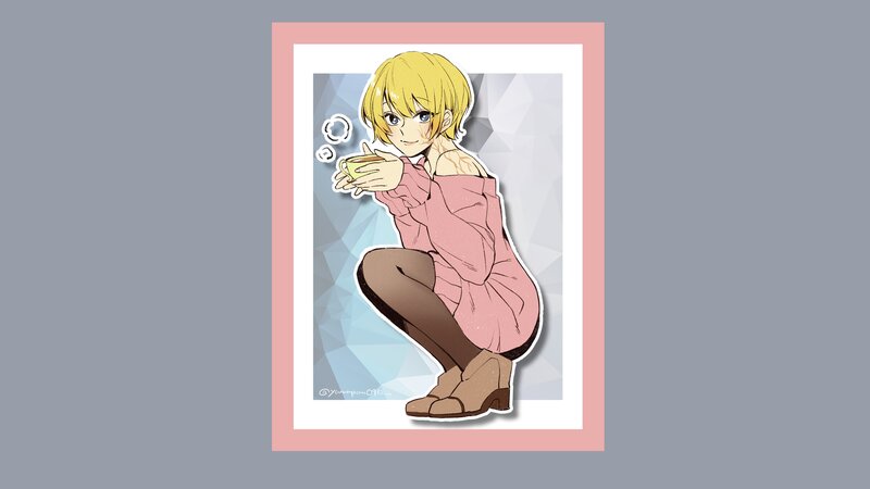 Blonde Anime Girl Crouching — Pink