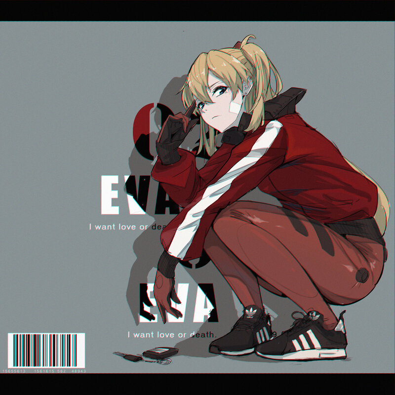 Blonde Anime Girl Crouching — Red