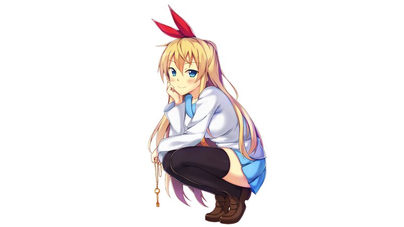 Blonde Anime Girl Crouching — Yellow