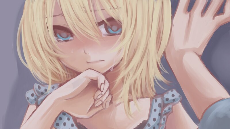 blonde anime girl crying