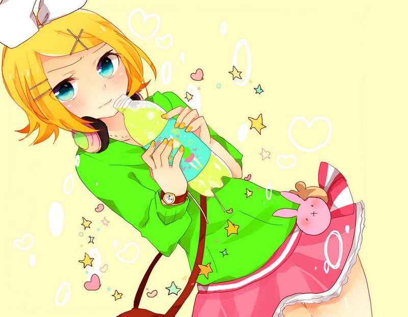 Blonde Anime Girl Drinking — Green