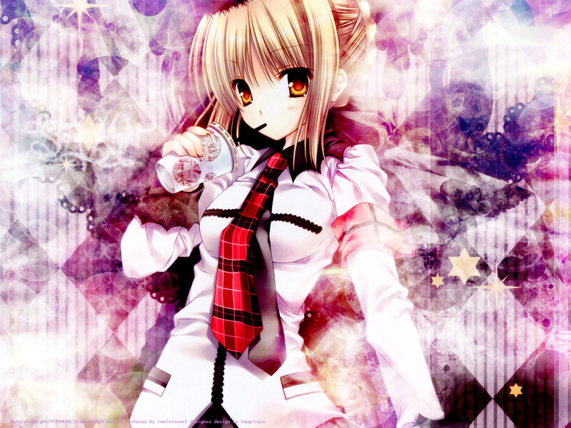 Blonde Anime Girl Drinking — Purple
