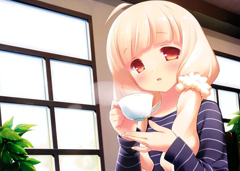 Blonde Anime Girl Drinking Tea