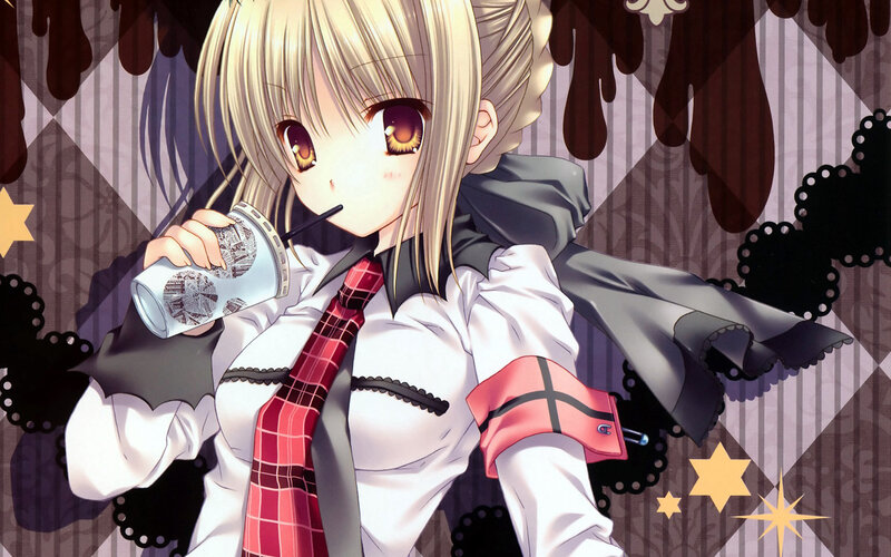 Blonde Anime Girl Drinking — White, Calm, Drink