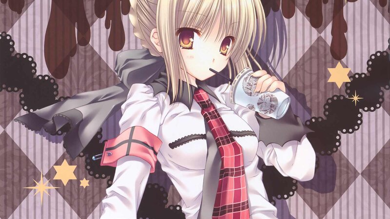 Blonde Anime Girl Drinking — White, Calm