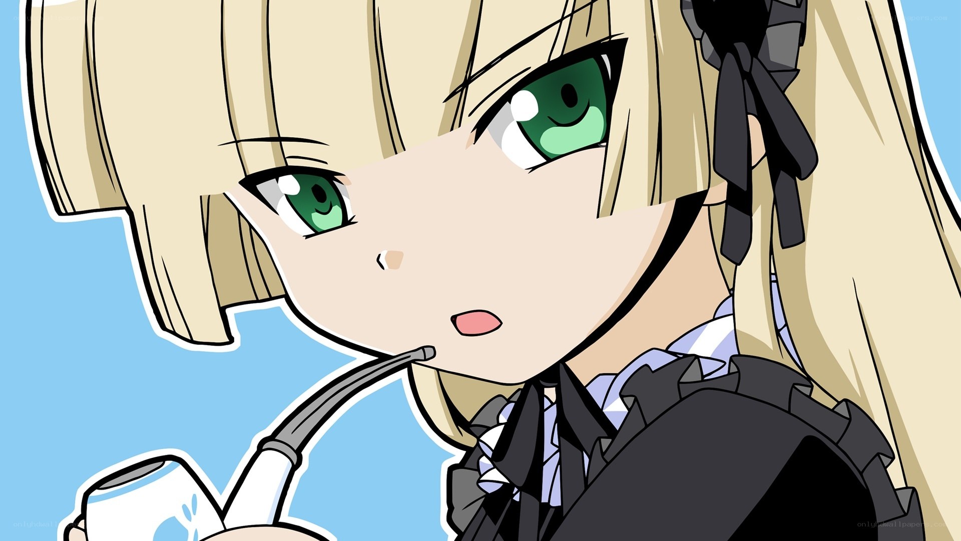 blonde anime girl drinking