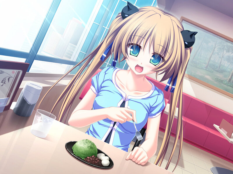 Blonde Anime Girl Eating — Blue