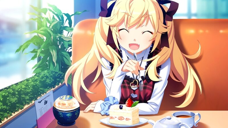 Blonde Anime Girl Eating Cake