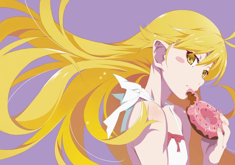 Blonde Anime Girl Eating Donut — Yellow, Playful
