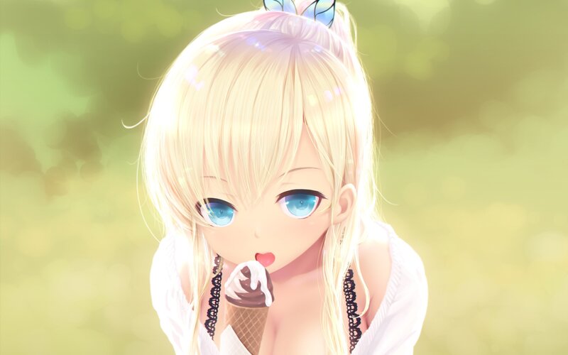 Blonde Anime Girl Eating Ice Cream — Yellow