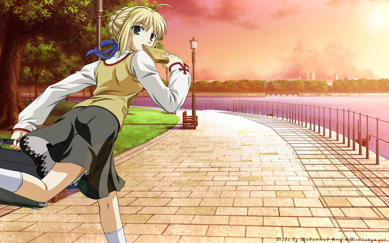 Blonde Anime Girl Eating — Orange