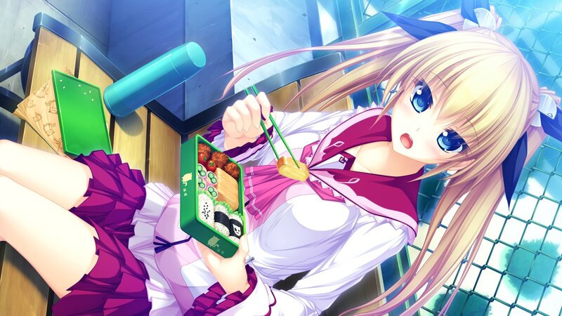 Blonde Anime Girl Eating — Pink, Calm, Afternoon