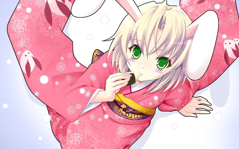 Blonde Anime Girl Eating — Pink, Playful, Winter