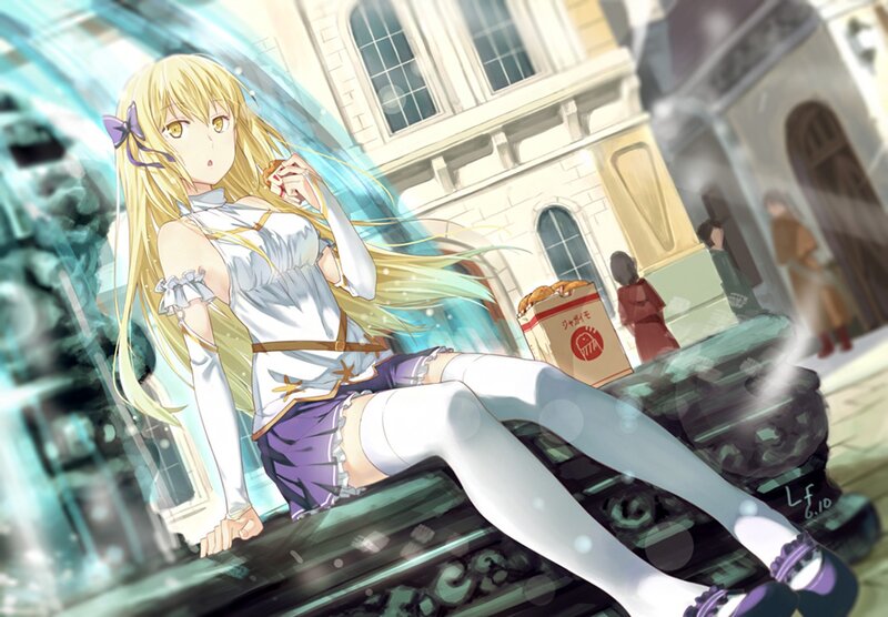 Blonde Anime Girl Eating — White, Calm