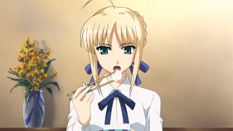 Blonde Anime Girl Eating — White