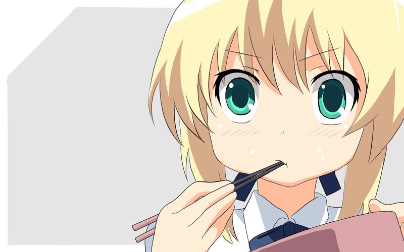 Blonde Anime Girl Eating — Yellow, Calm, Chopsticks