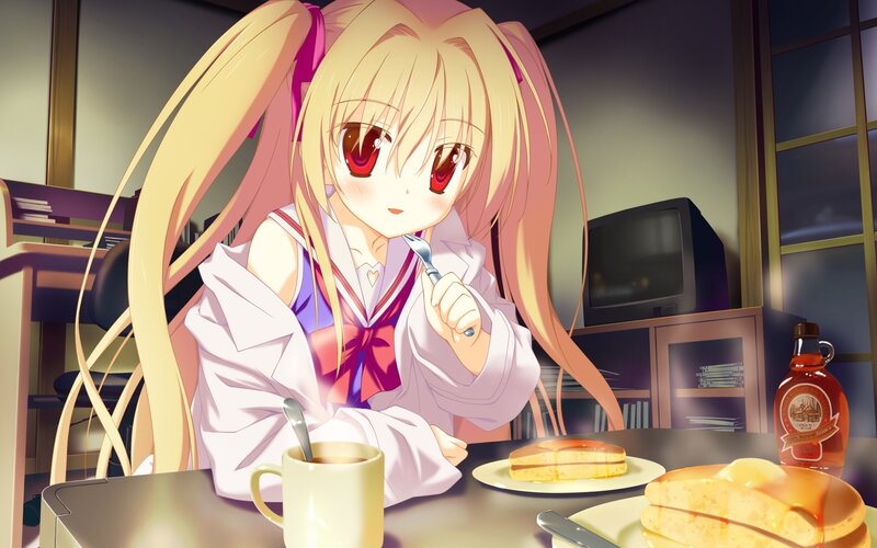 Blonde Anime Girl Eating — Yellow