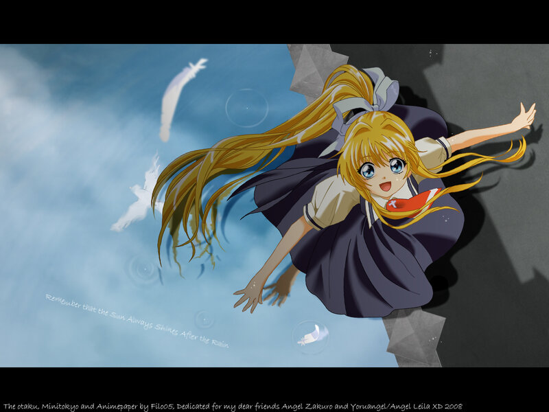 Blonde Anime Girl Falling — Blue