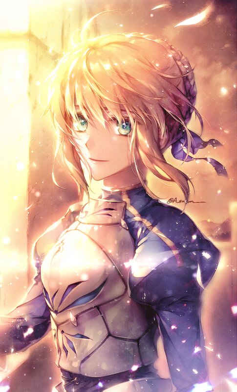 Blonde Anime Girl — Gold, Dramatic, Sunset, Digital Art