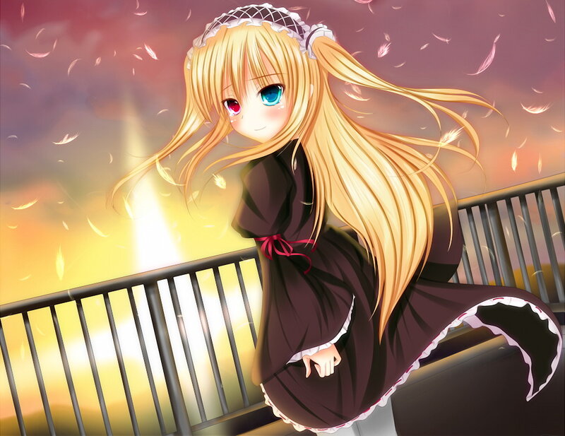 Blonde Anime Girl — Gold, Dramatic, Sunset