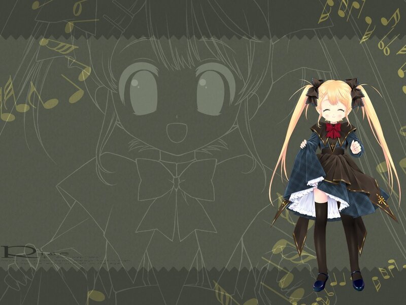 Blonde Anime Girl — Gray, Playful, Digital Art, Music Notes
