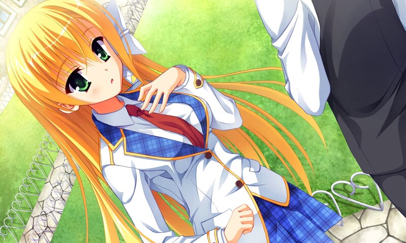 Blonde Anime Girl — Green, Calm, Afternoon, School Uniform