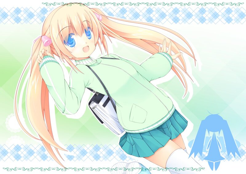 Blonde Anime Girl — Green, Cheerful