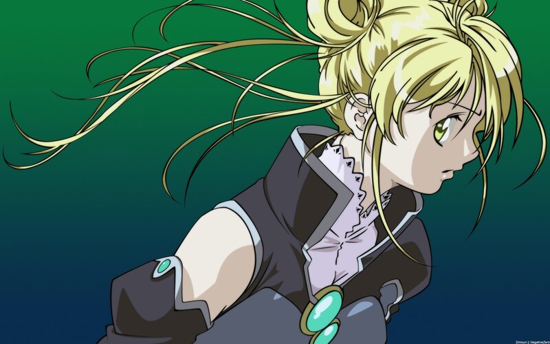 Blonde Anime Girl — Green, Dramatic, Green Eyes, Gold Hair