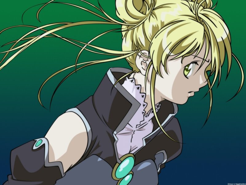 Blonde Anime Girl — Green, Dramatic, Green Eyes