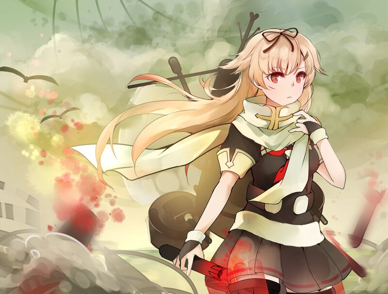Blonde Anime Girl — Green, Dramatic, Sword