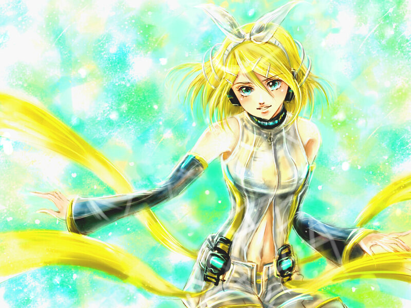 Blonde Anime Girl — Green, Energetic