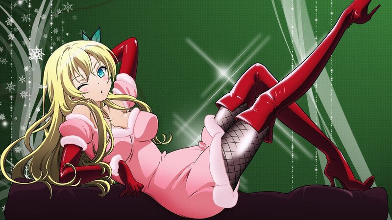 Blonde Anime Girl — Green, Festive