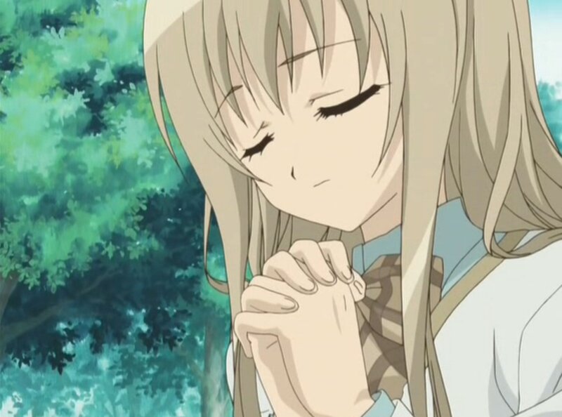 Blonde Anime Girl — Green, Peaceful, Afternoon, Trees