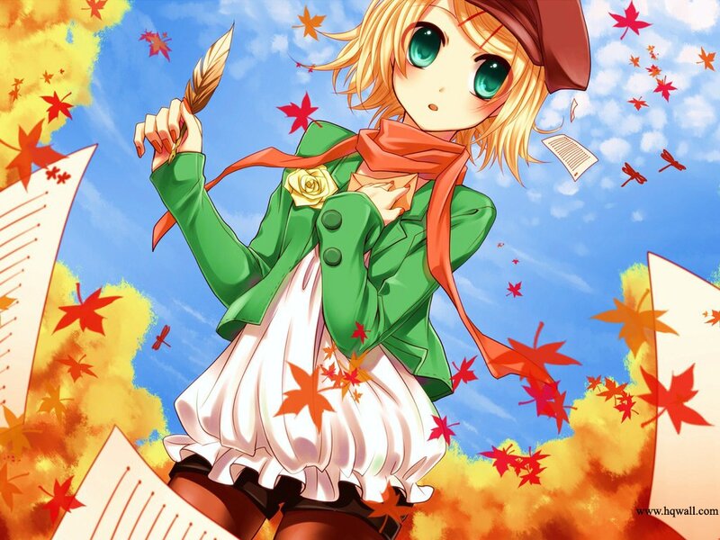 Blonde Anime Girl — Green, Playful, Autumn