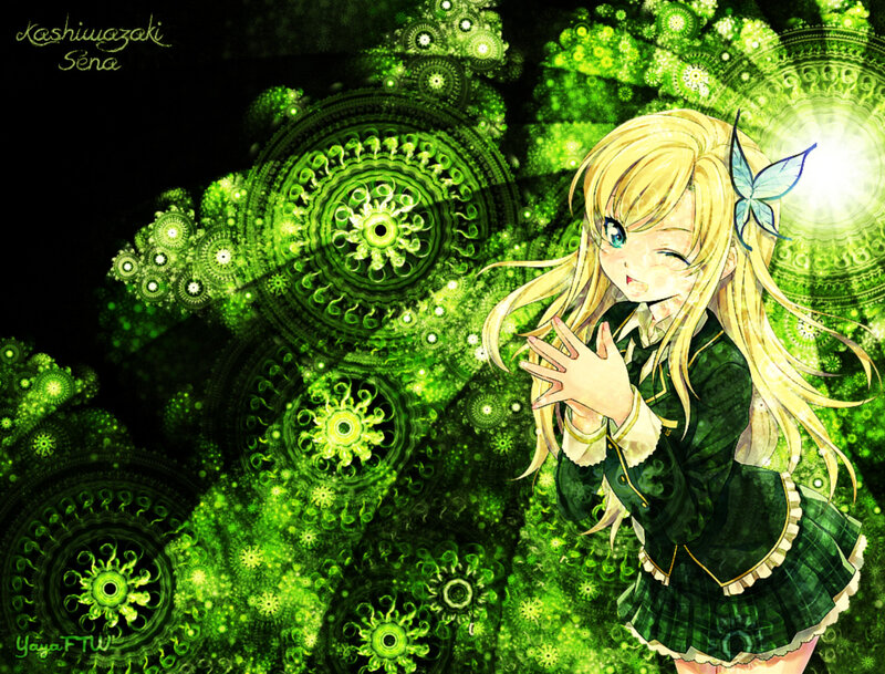 Blonde Anime Girl — Green, Playful, Green Fractals