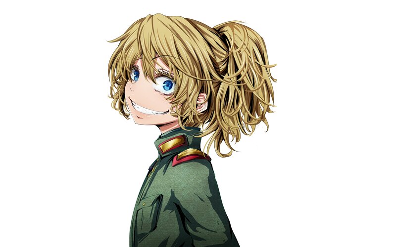 Blonde Anime Girl — Green, Playful, Military Uniform