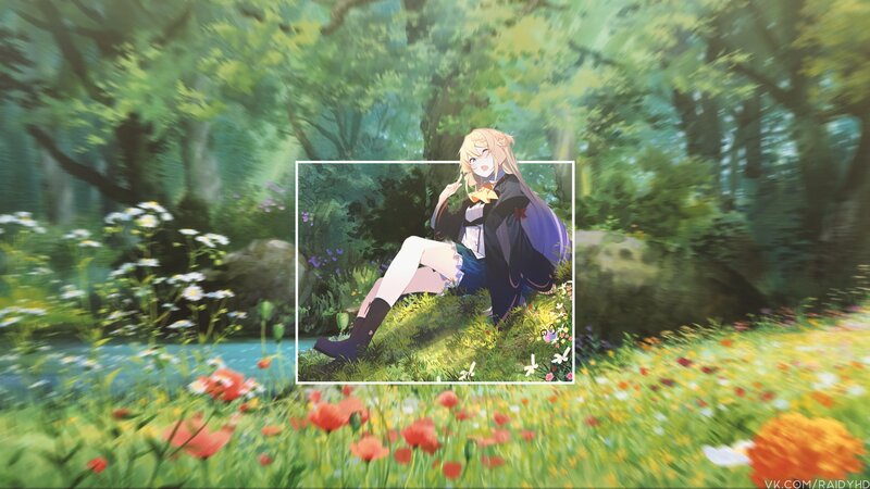 Blonde Anime Girl — Green, Serene, Afternoon, Digital Art, Forest