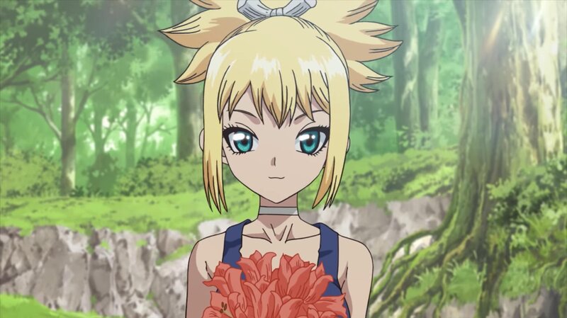Blonde Anime Girl — Green, Serene, Afternoon, Forest, Flowers