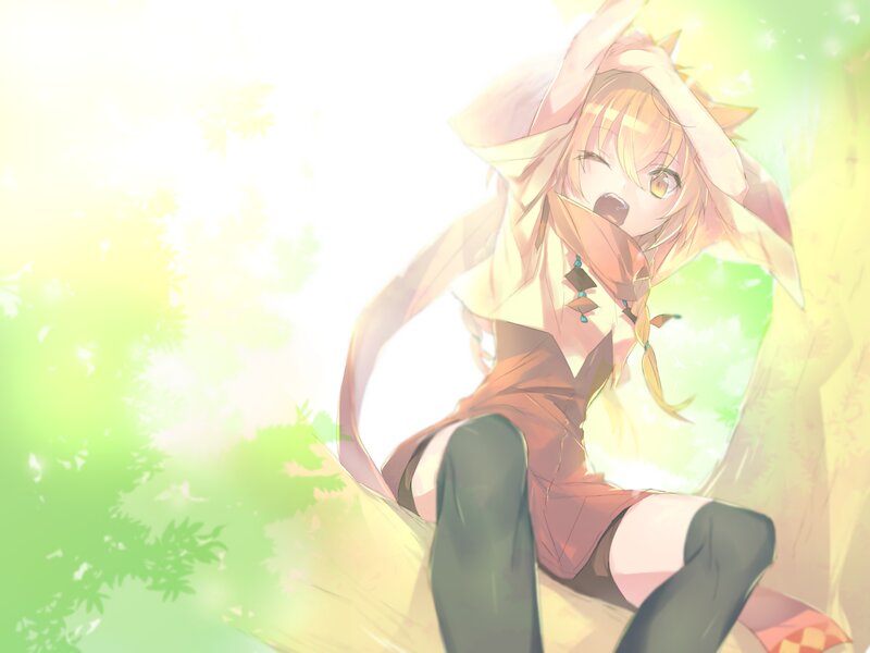 Blonde Anime Girl — Green, Serene, Afternoon, Forest, Sunlight