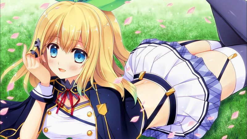 Blonde Anime Girl — Green, Serene, Spring, Grass