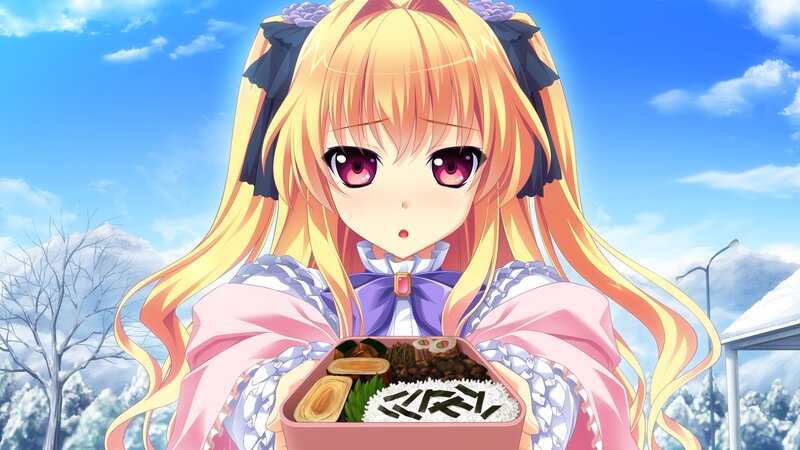 Blonde Anime Girl Holding Bento