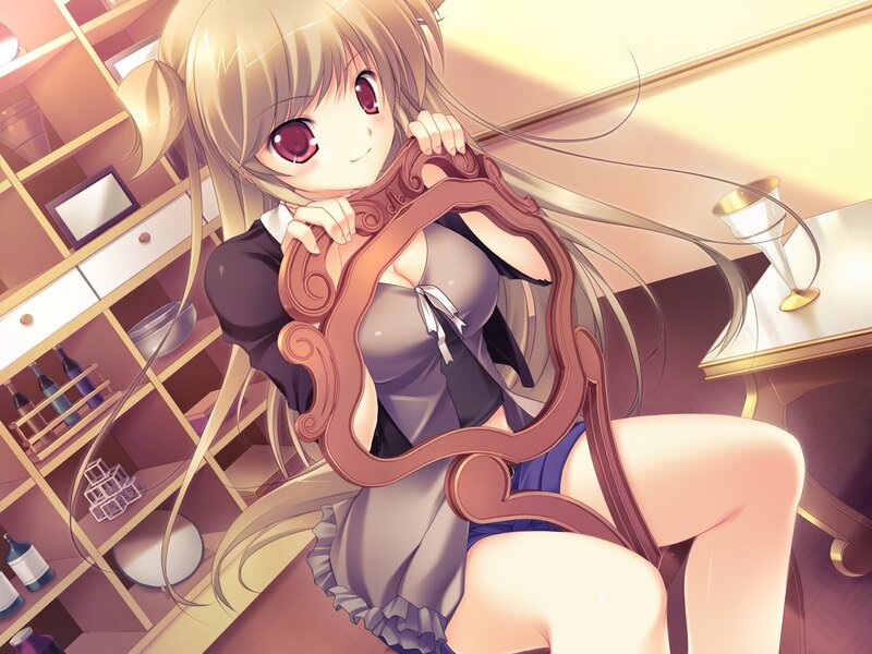 Blonde Anime Girl Holding Mirror