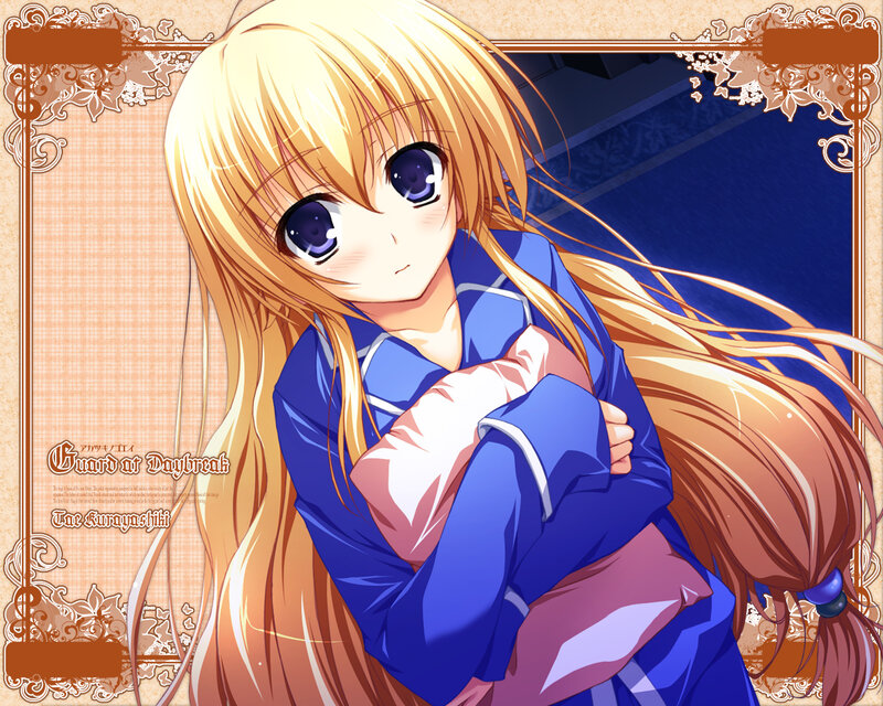 Blonde Anime Girl Hugging — Blue