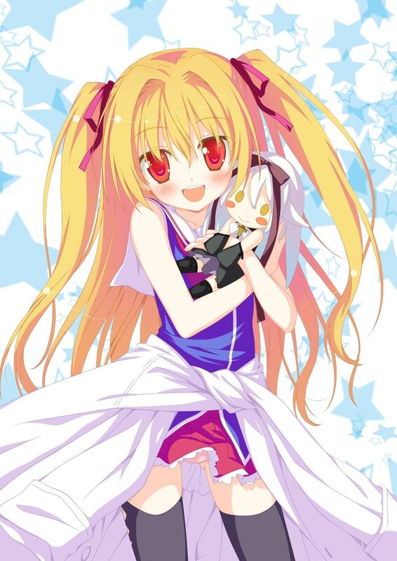 Blonde Anime Girl Hugging Doll — Yellow