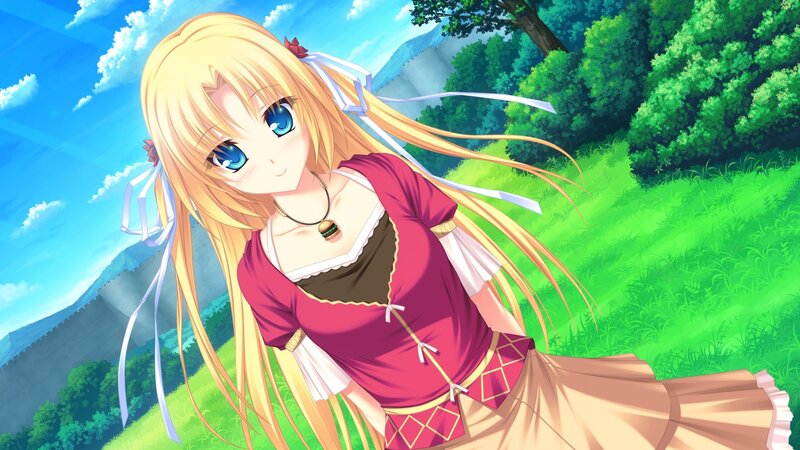 blonde anime girl in a field