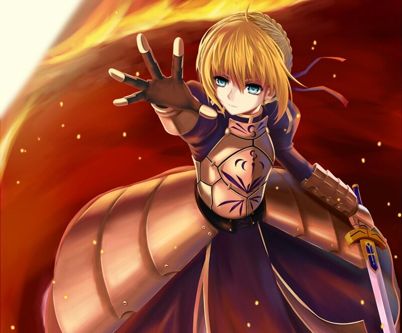 Blonde Anime Girl in Armor — Red