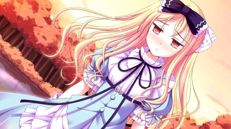 blonde anime girl in autumn