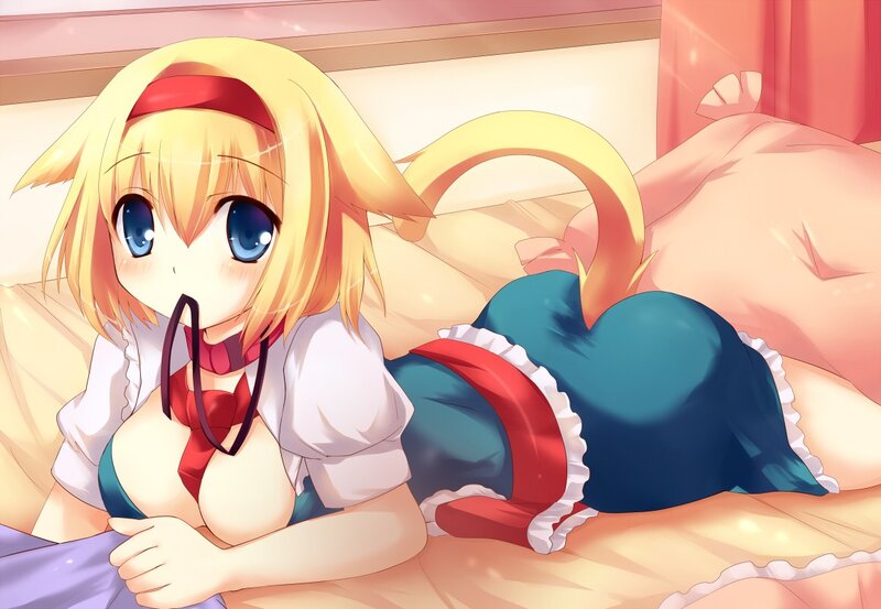 blonde anime girl in bed