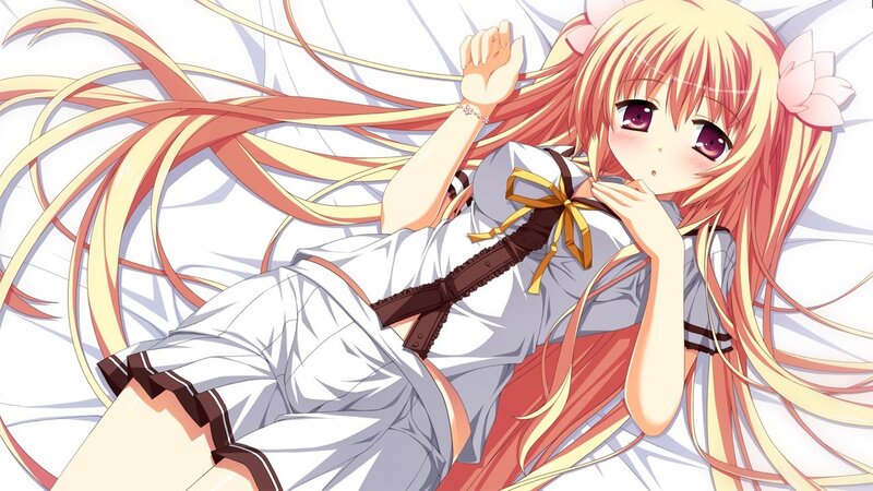 blonde anime girl in bed